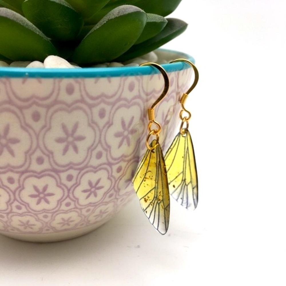 Dainty Yellow Butterfly Wing Earrings